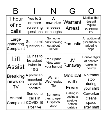 COVID-19 Dispatch BINGO Card