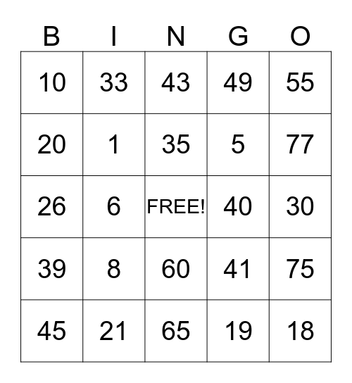 BEATRICE BINGO CARD Bingo Card