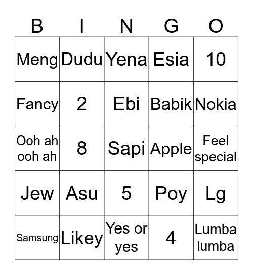 Sama poy Bingo Card