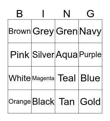 Color BINGO Card