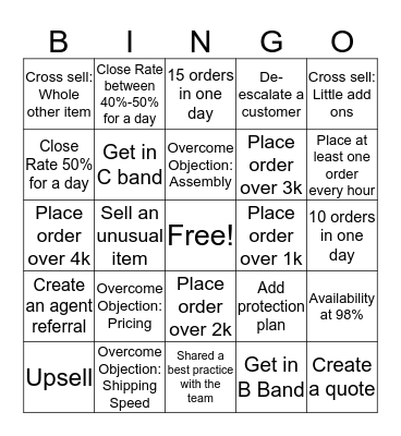 Sales Team Bingo Card
