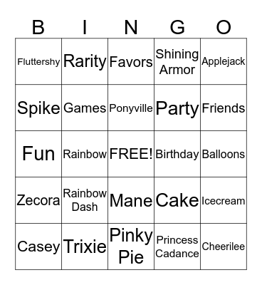 My Little Pony Bingo Card