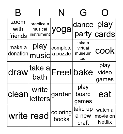 GUGMS Quarantine Bingo Card