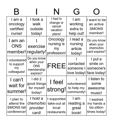 Oncology Nurses! Bingo Card