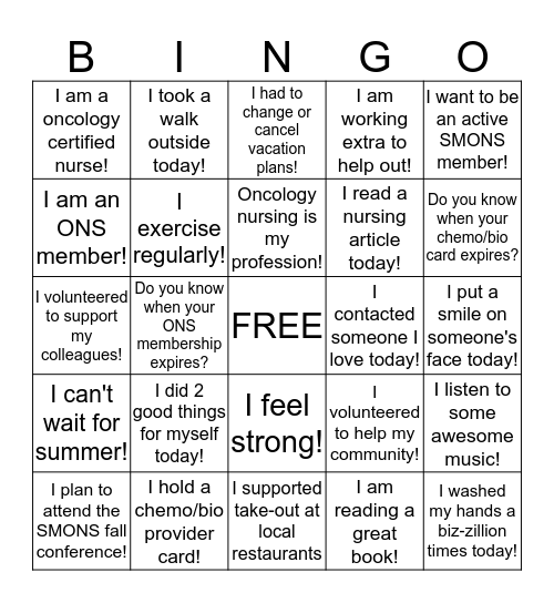 Oncology Nurses! Bingo Card