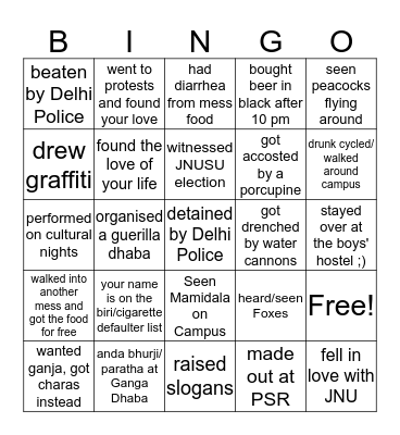 The JNU Bingo Card