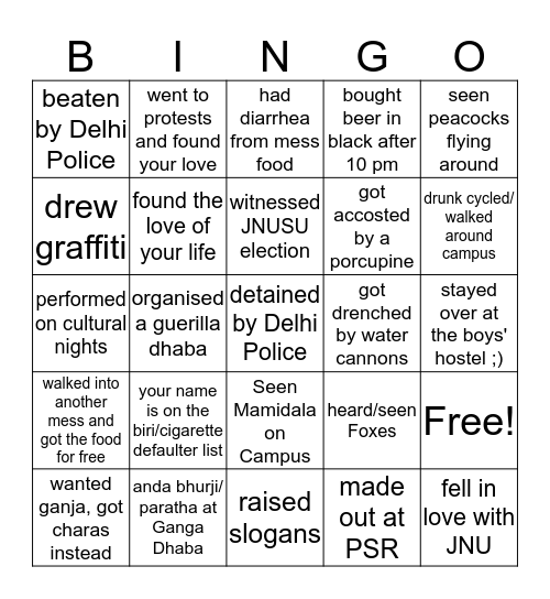 The JNU Bingo Card