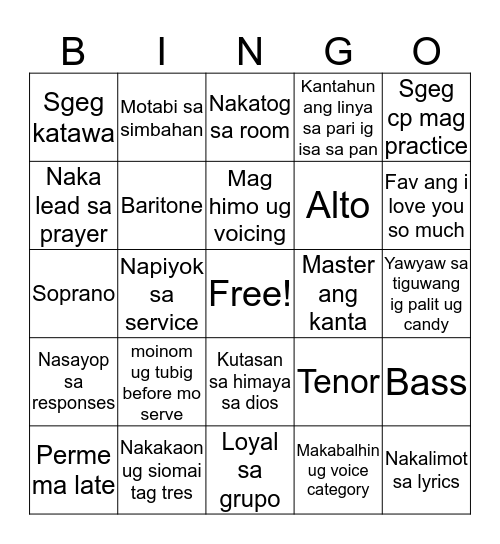 SCYC Bingo Card