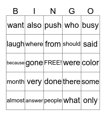 Wilson sight words Bingo Card