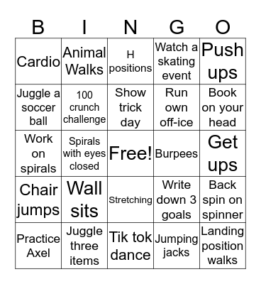 HSC Off-Ice Bingo Card