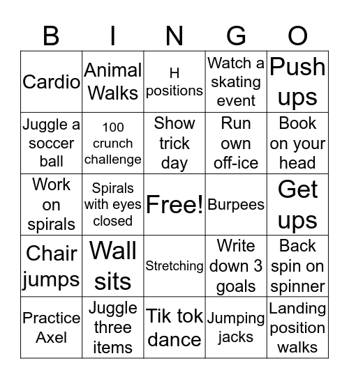 HSC Off-Ice Bingo Card