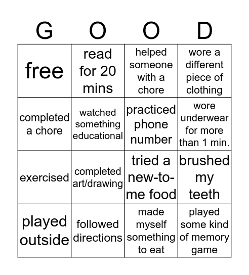 GOOD Bingo Card