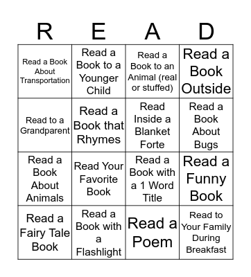 Reading Bingo Challange Bingo Card