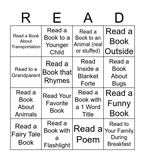 Reading Bingo Challange Bingo Card