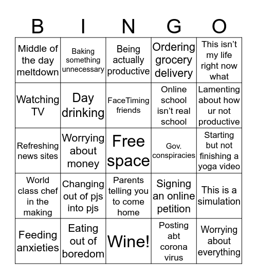 Social distancing bingo  Bingo Card