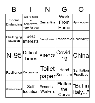 Corona Buzzword Bingo Card