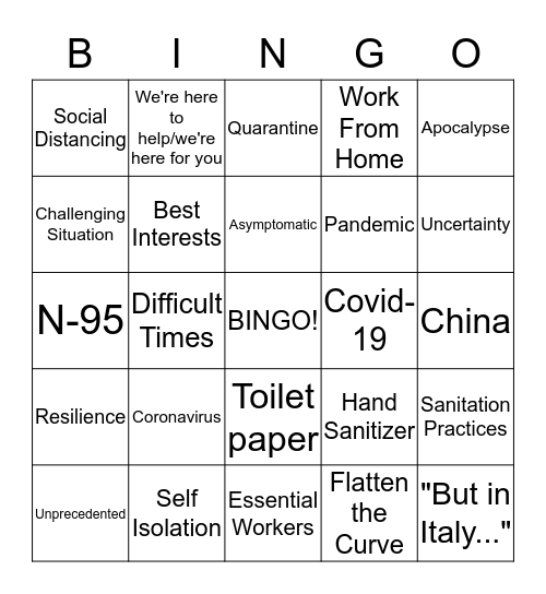 Corona Buzzword Bingo Card