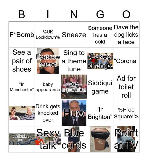 Gogglebox Bingo Card