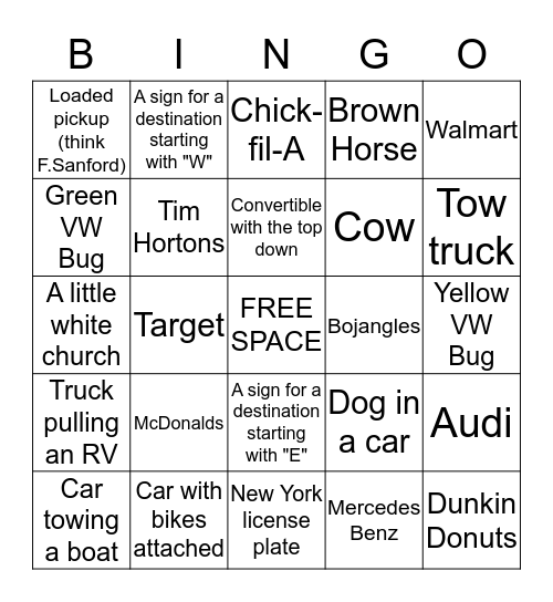 Davis/Middaugh/Lothes Vacation BINGO Card