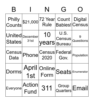 2020Census Bingo Card