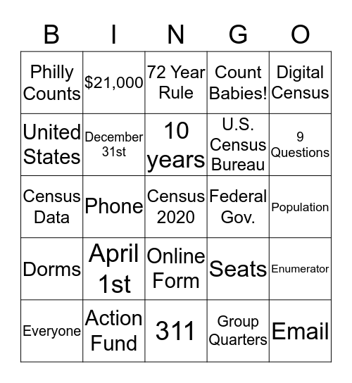 2020Census Bingo Card
