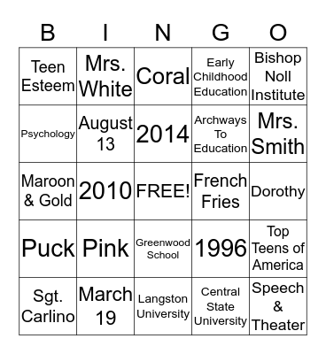 LiLi  Bingo Card