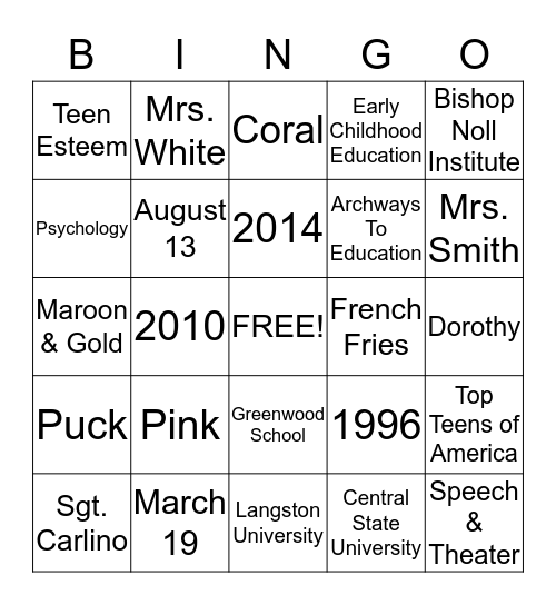 LiLi  Bingo Card