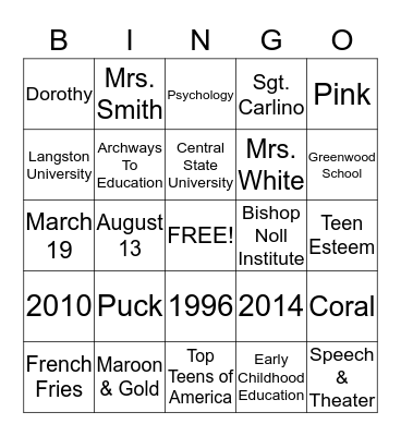 LiLi  Bingo Card