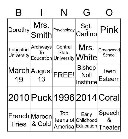 LiLi  Bingo Card