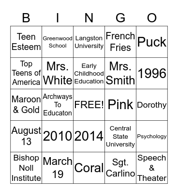 LiLi  Bingo Card