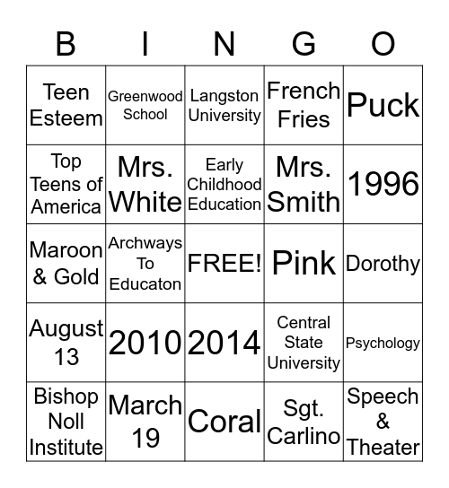 LiLi  Bingo Card
