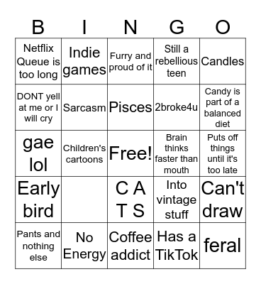Emma's Bingo Card