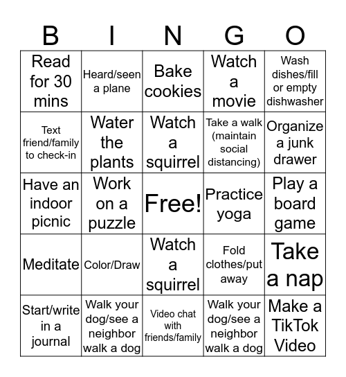 Quaratine Bingo Card