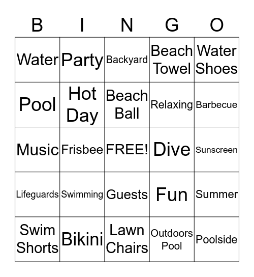 Pool Party  Bingo Card