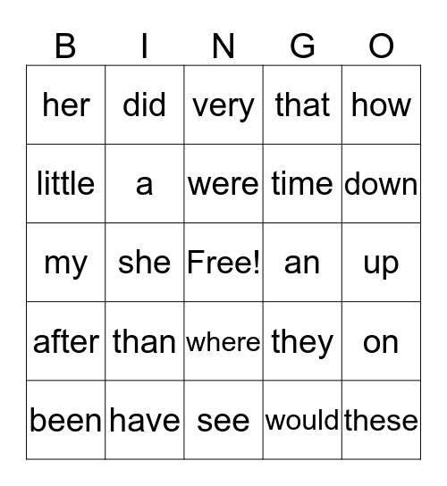 High Frequency Words - #2 Bingo Card