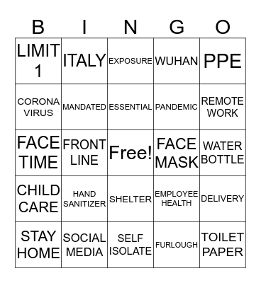 COVID 19 Bingo Card