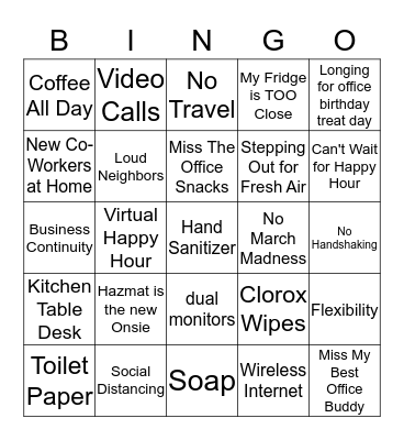 Work From Home Bingo! Bingo Card