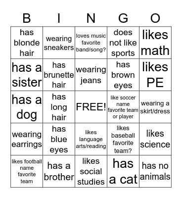 Getting to Know You Bingo Card