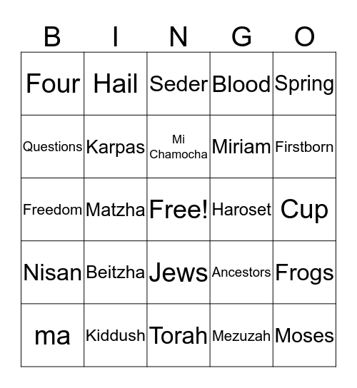 Passover Bingo Card