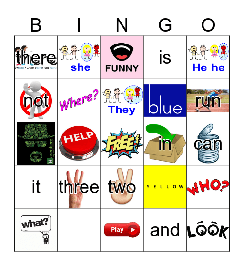 Sight Words Bingo Card