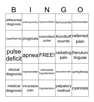Term Words Bingo Card