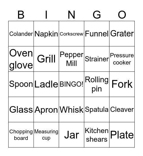 Kitchen  Bingo Card