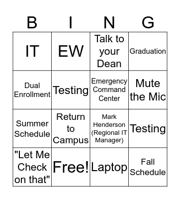 Valley Bingo Card