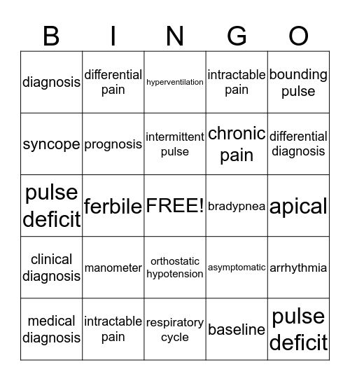 Term Words Bingo Card