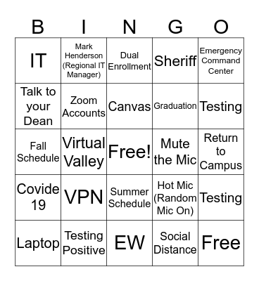 Valley Bingo Card