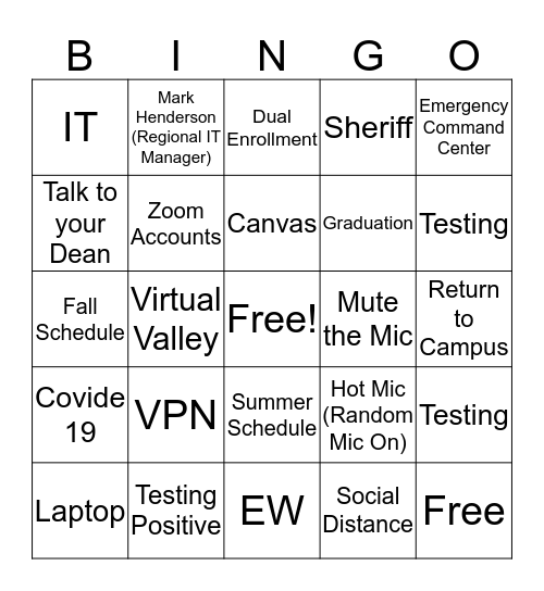 Valley Bingo Card