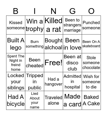 Have I Ever Bingo Card