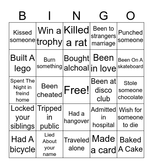 Have I Ever Bingo Card