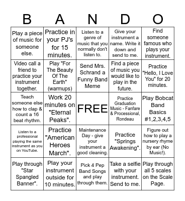 ADVANCED Bobcat Band BINGO Card
