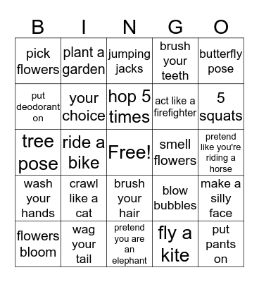Movement Bingo Card